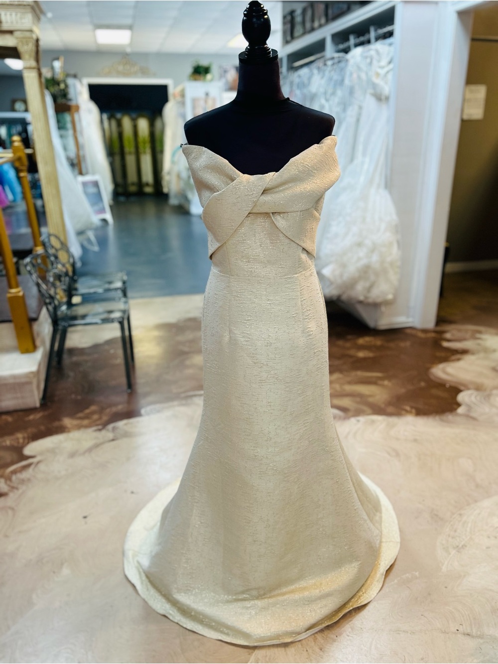 Alyce Paris Champagne Off-Shoulder Gown